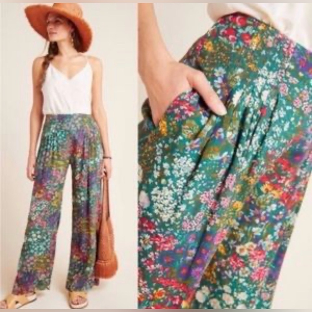 Mauve Anthropologie Multicolor Floral Wide-Leg Pants size XS
